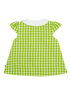 Frugi Kids' Alda Organic Cotton Gingham Embroidered Collar Blouse, Macaw/Multi - view 2, Macaw/Multi