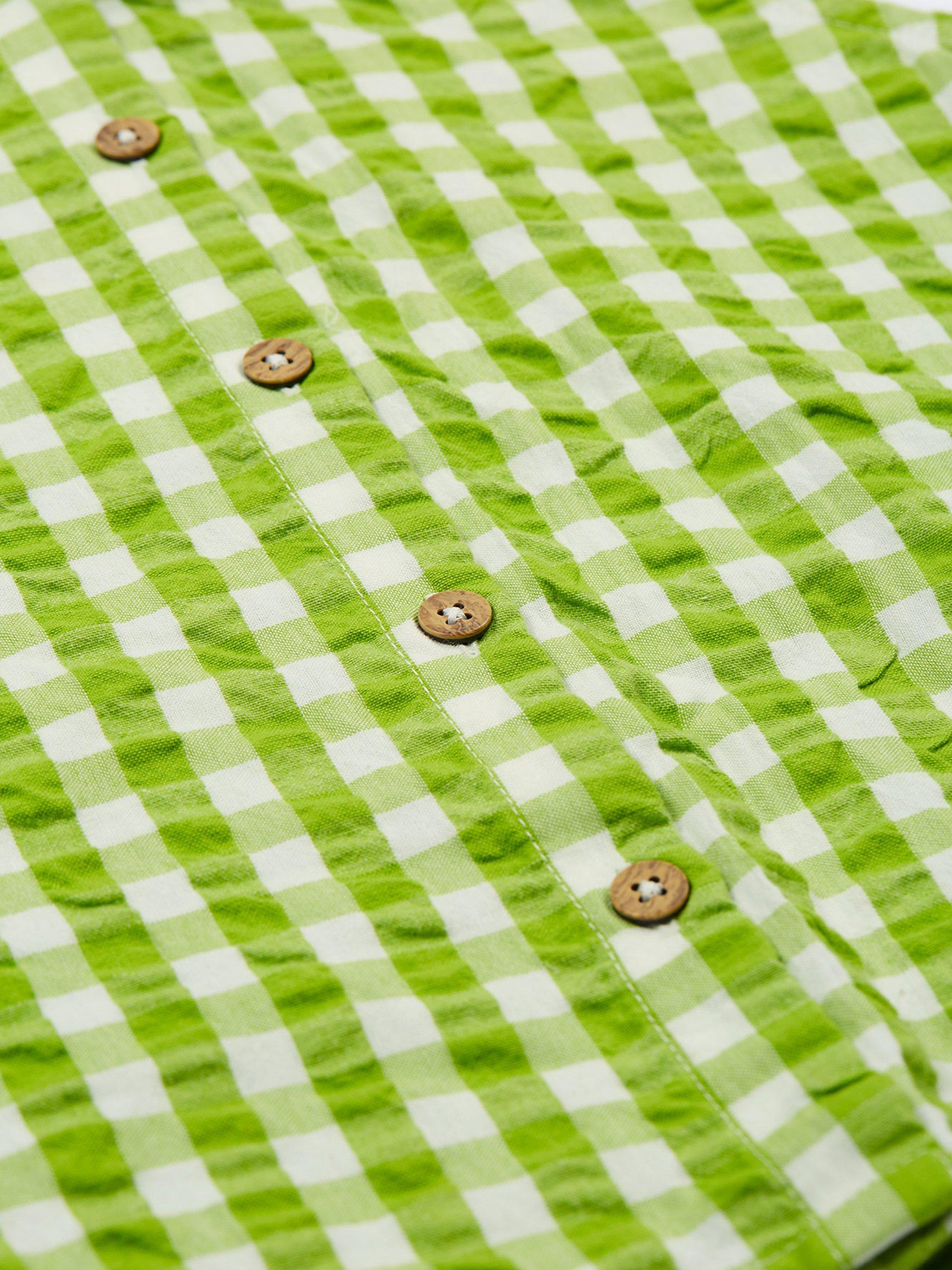 Product image 4 of 5, which shows Frugi Kids' Alda Organic Cotton Gingham Embroidered Collar Blouse, Macaw/Multi, 2-3 years