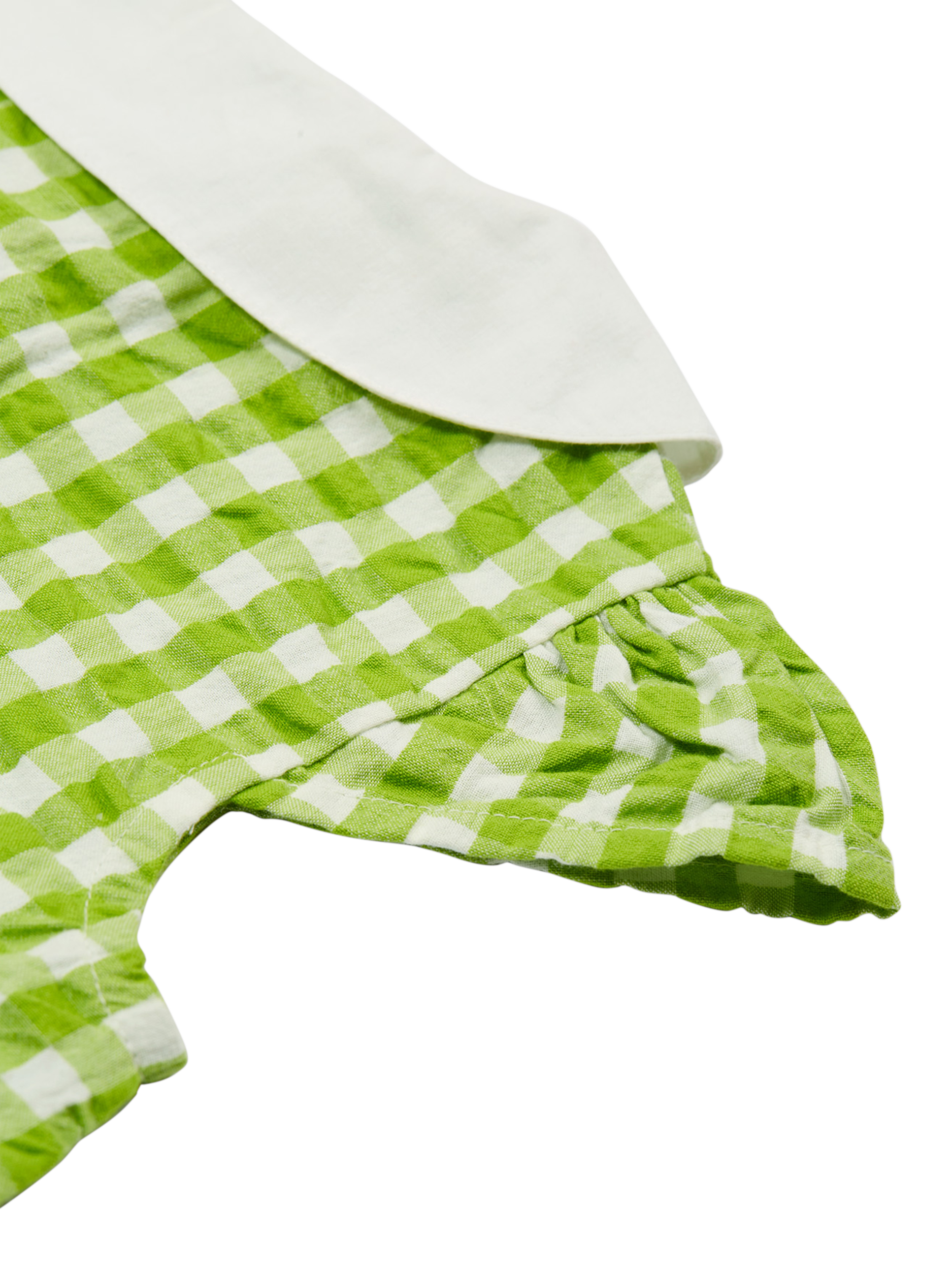 Product image 5 of 5, which shows Frugi Kids' Alda Organic Cotton Gingham Embroidered Collar Blouse, Macaw/Multi, 2-3 years