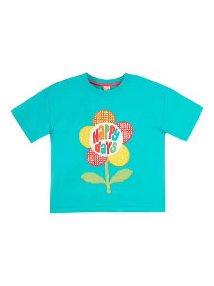 Frugi Kids' Mabe Organic Cotton Slogan T-Shirt, Sea Moss/Happy Days, Sea Moss/Happy Days