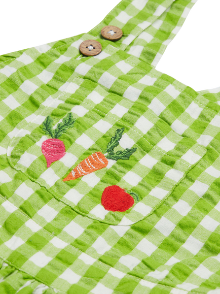 Frugi Kids' Cassie Gingham Pure Organic Cotton Dungarees, Macaw/Multi - view 2, Macaw/Multi