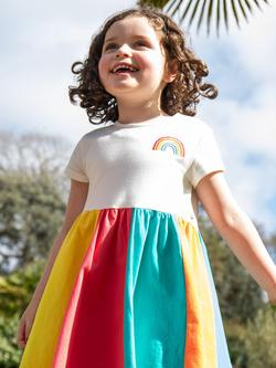 Frugi Kids' Organic Cotton Rainbow Dress, Soft White/Rainbow - view 2, Soft White/Rainbow