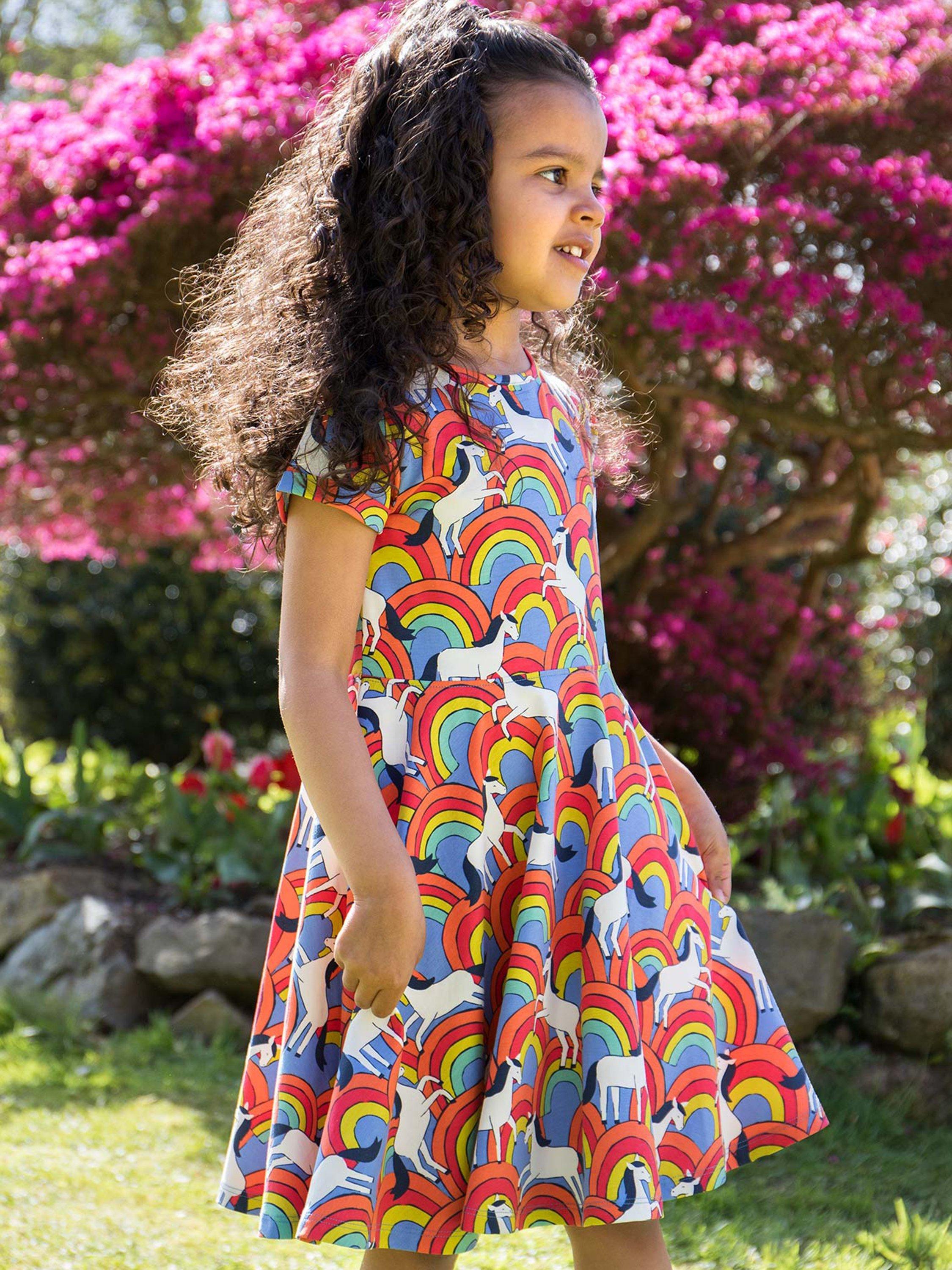Product image 2 of 6, which shows Frugi Kids' Spring Rainbow Skater Dress, Over The Rainbow, 2-3 years