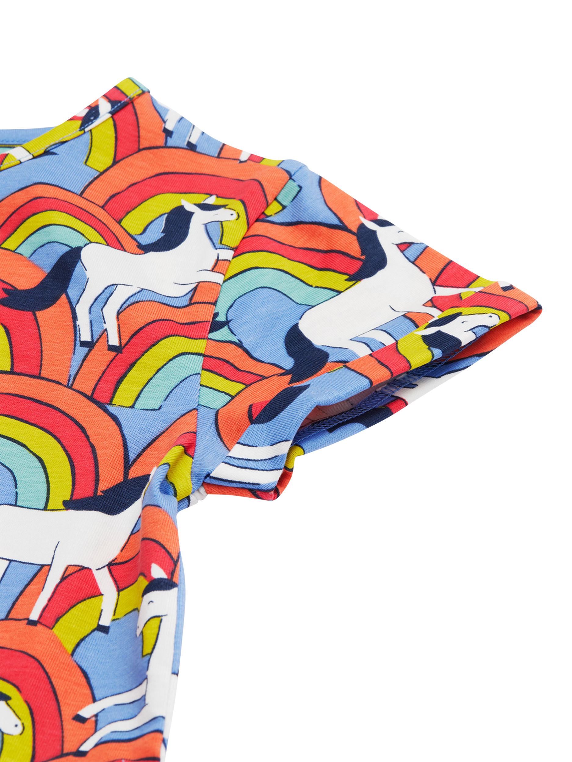 Product image 4 of 6, which shows Frugi Kids' Spring Rainbow Skater Dress, Over The Rainbow, 2-3 years