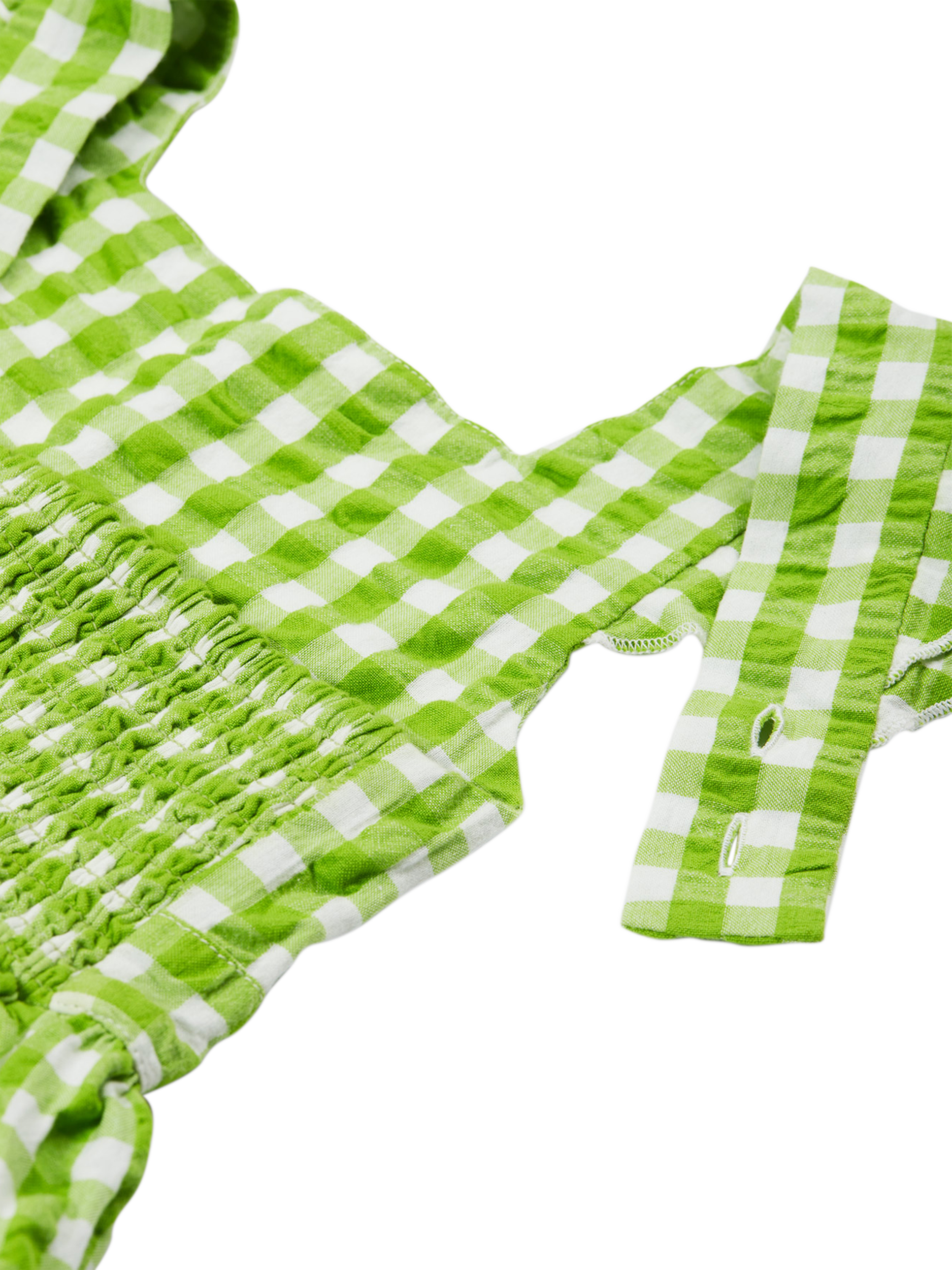 Product image 5 of 8, which shows Frugi Kids' Zaria Organic Cotton Dress Applique Gingham Dress, Macaw/Multi, 2-3 years