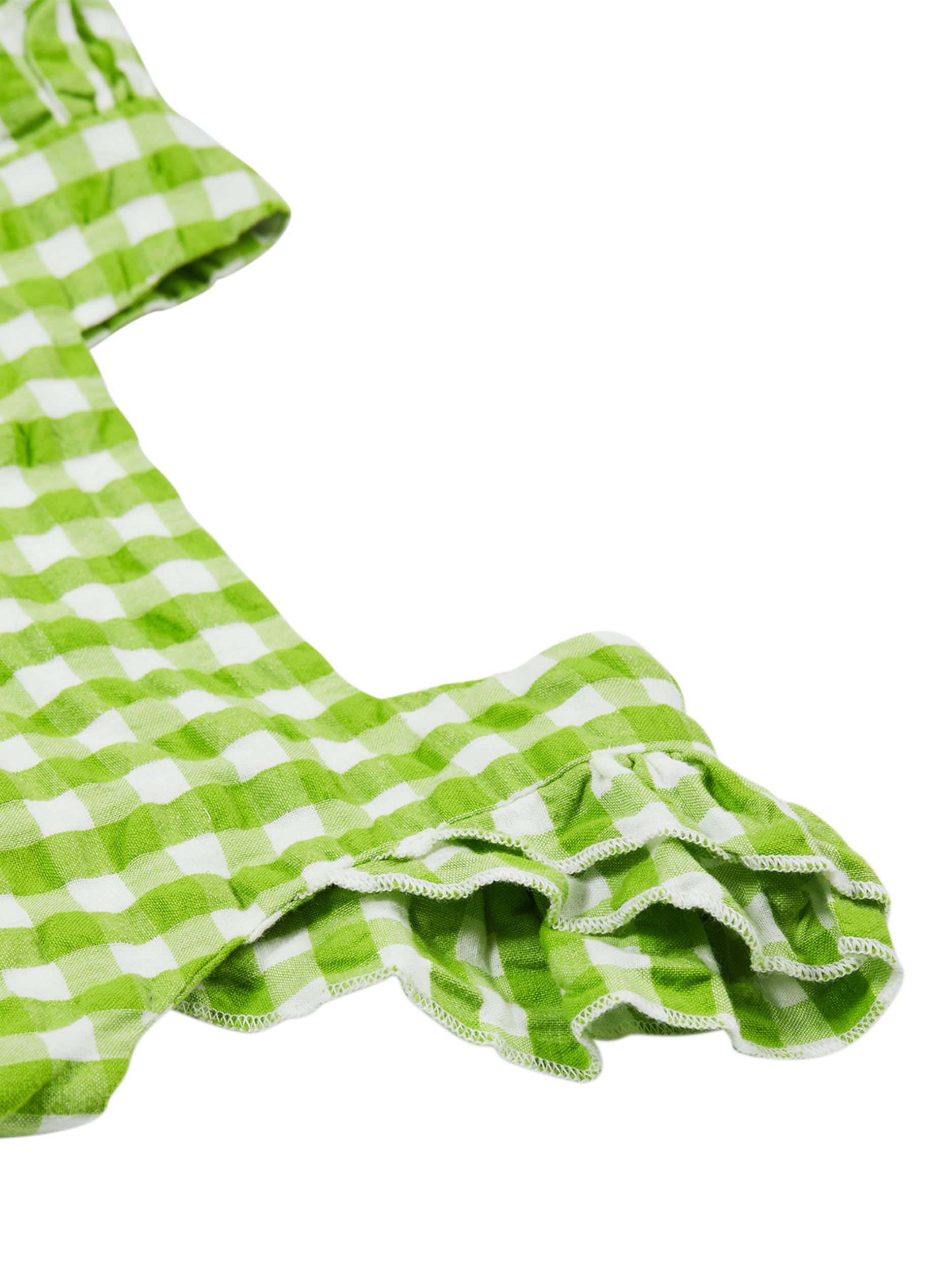 Product image 8 of 8, which shows Frugi Kids' Zaria Organic Cotton Dress Applique Gingham Dress, Macaw/Multi, 2-3 years