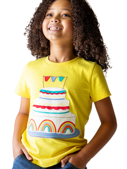 Frugi Kids' Celebration Cake Pure Organic Cotton T-Shirt, Welly Yellow/Multi - view 2, Welly Yellow/Multi