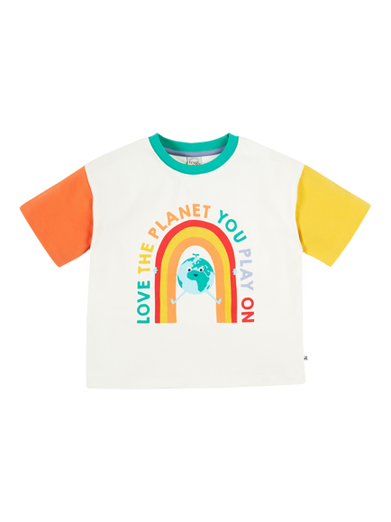 Frugi Kids' Towan Organic Cotton Slogan T-Shirt, White/Multi, White/Multi