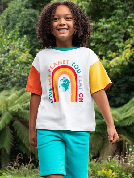 Frugi Kids' Towan Organic Cotton Slogan T-Shirt, White/Multi - view 2, White/Multi