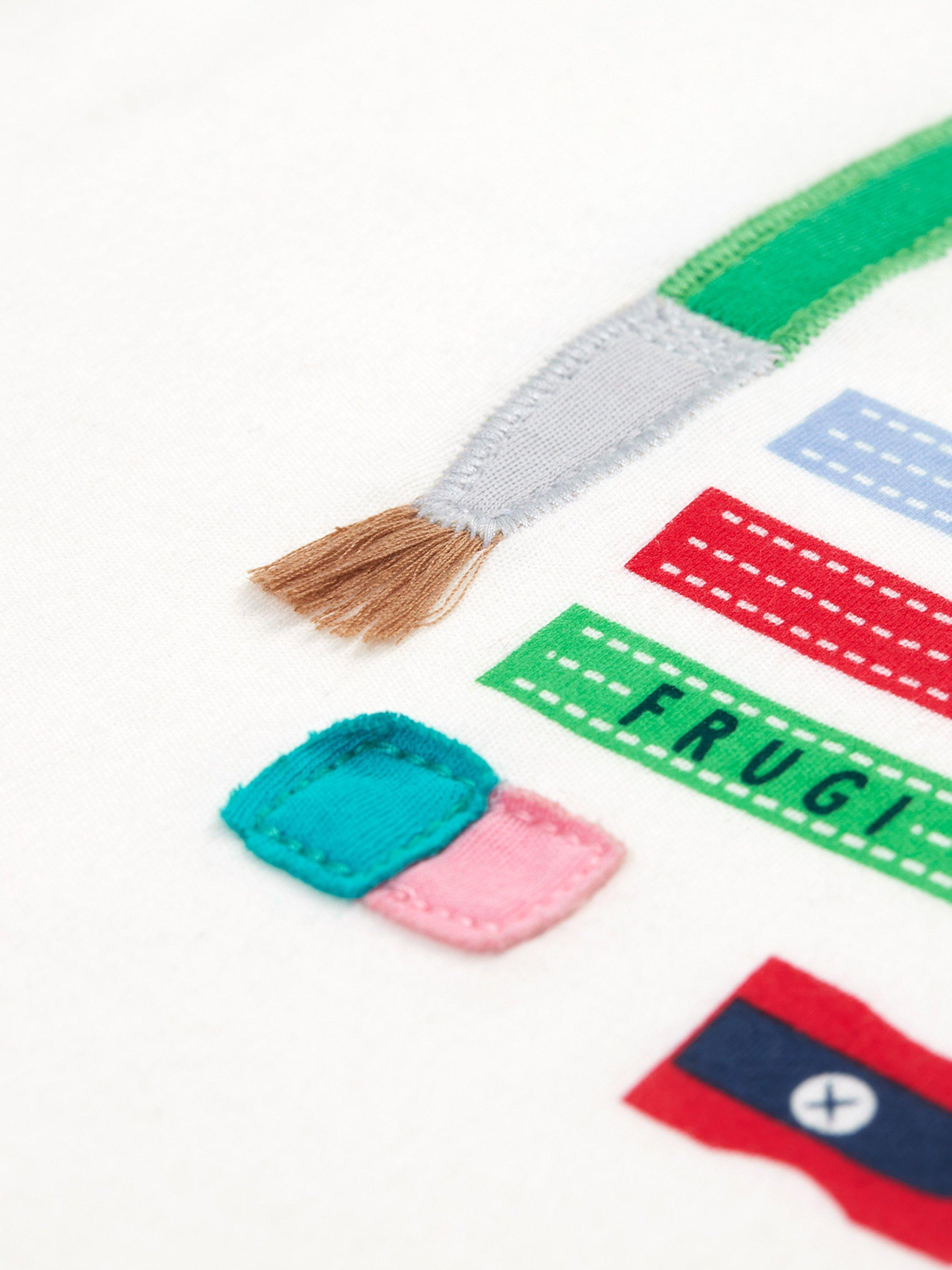 Product image 5 of 7, which shows Frugi Kids' Xavier Organic Cotton Applique T-Shirt , Soft White/Multi, 2-3 years