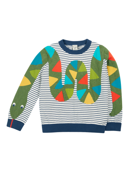 Frugi Kids' Elwood Stripe Snake Pure Organic Cotton Jumper, Navy Blue Stripe, Navy Blue Stripe