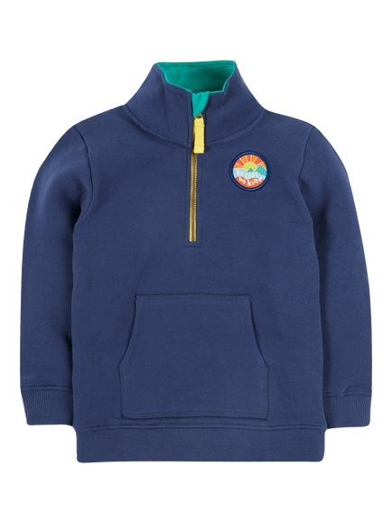 Frugi Kids' Organic Cotton Logo Half-Zip Hoodie, Blue/Love The Planet, Blue/Love The Planet
