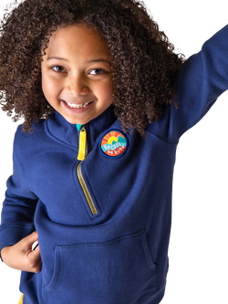 Frugi Kids' Organic Cotton Logo Half-Zip Hoodie, Blue/Love The Planet - view 2, Blue/Love The Planet