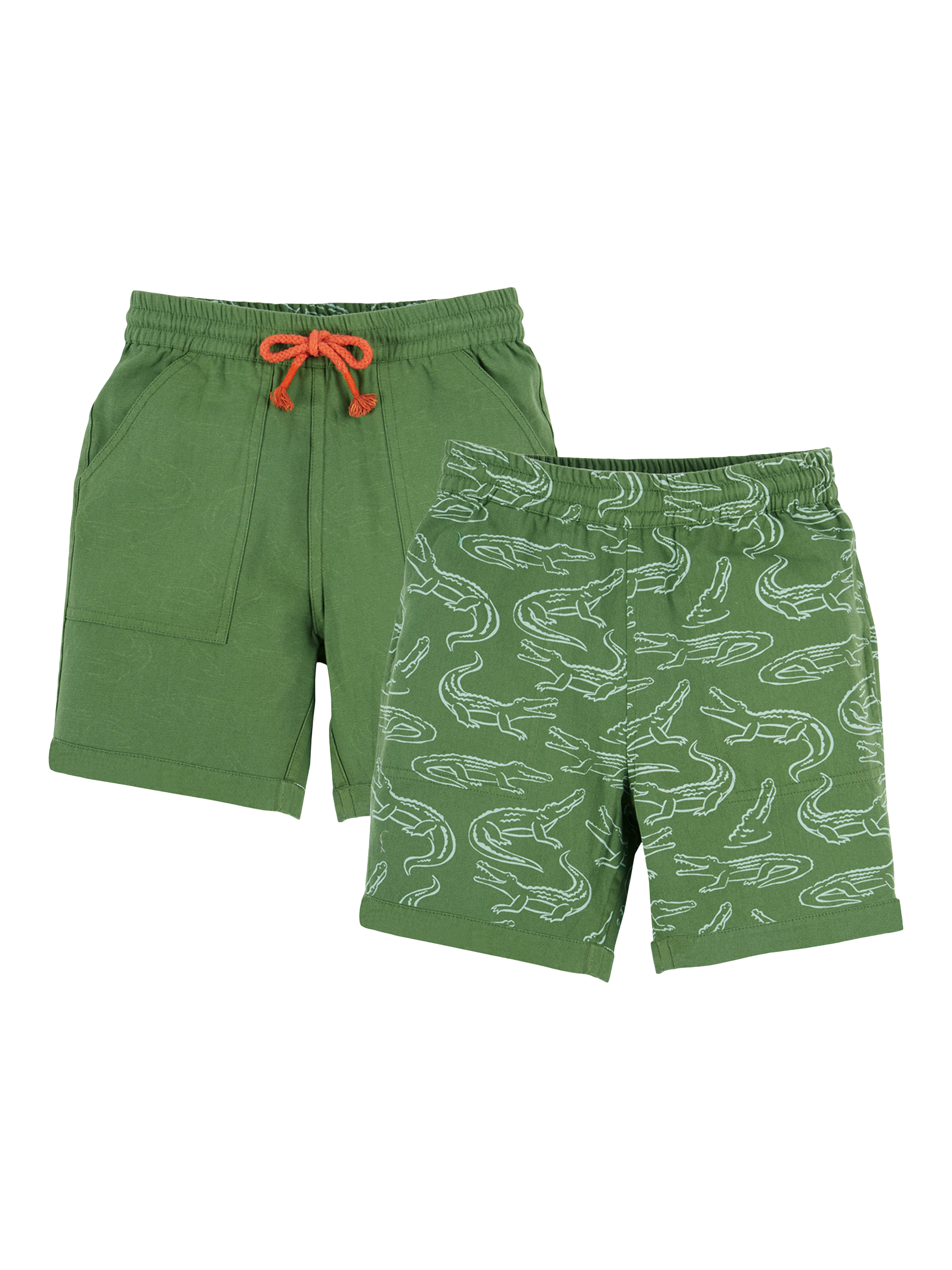 Product image 1 of 7, which shows Frugi Kids' Rocky Organic Cotton Twill Reversible Shorts, Croc Time (crte), 2-3 years