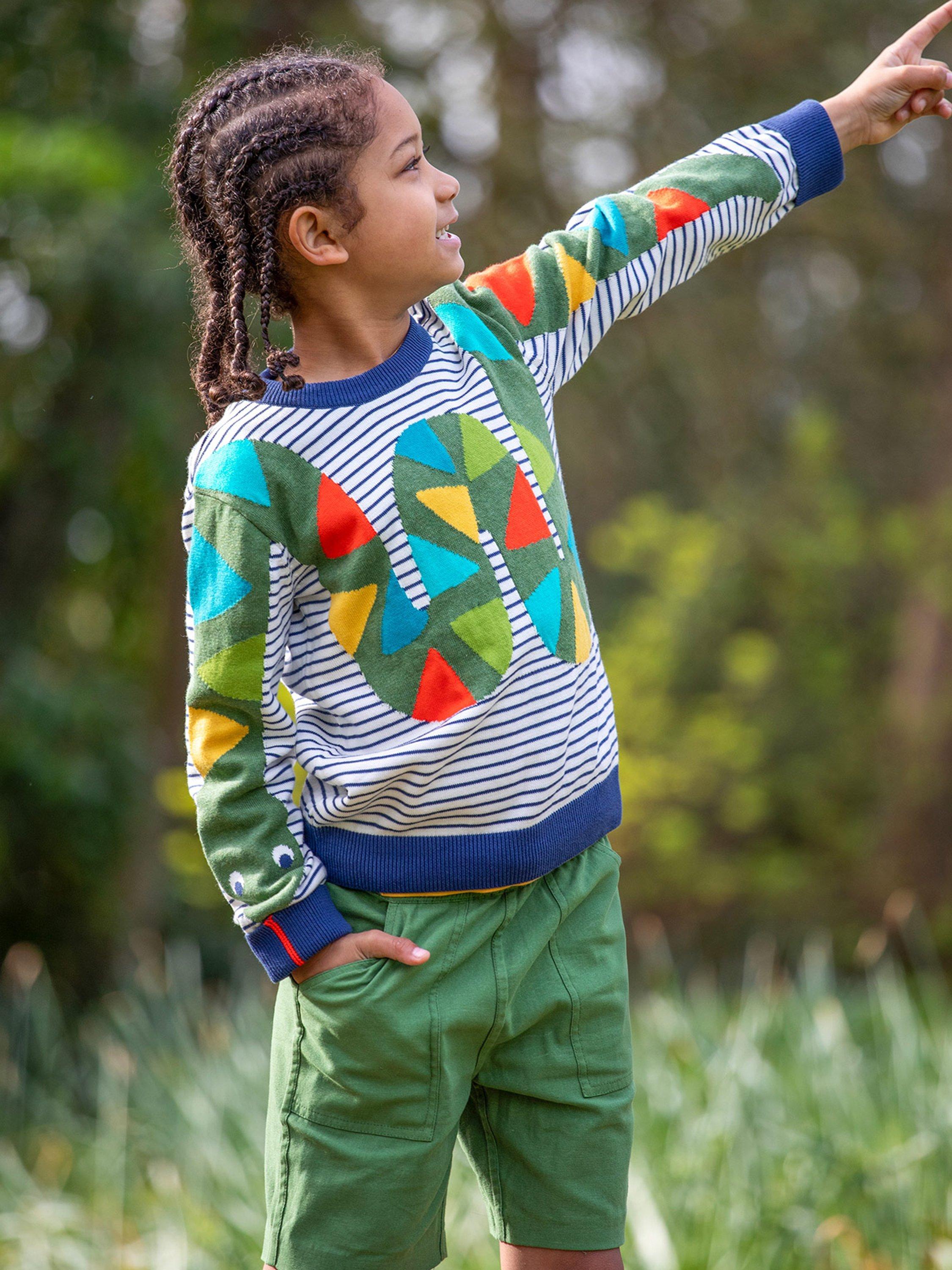 Product image 2 of 7, which shows Frugi Kids' Rocky Organic Cotton Twill Reversible Shorts, Croc Time (crte), 2-3 years