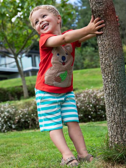 Frugi Kids' Sunny Organic Cotton Shorts, Sea Moss Stripe - view 2, Sea Moss Stripe