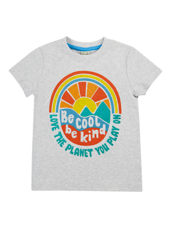 Frugi Kids' Carsen Organic Cotton Slogan T-Shirt, Grey Marl/Multi, Grey Marl/Multi