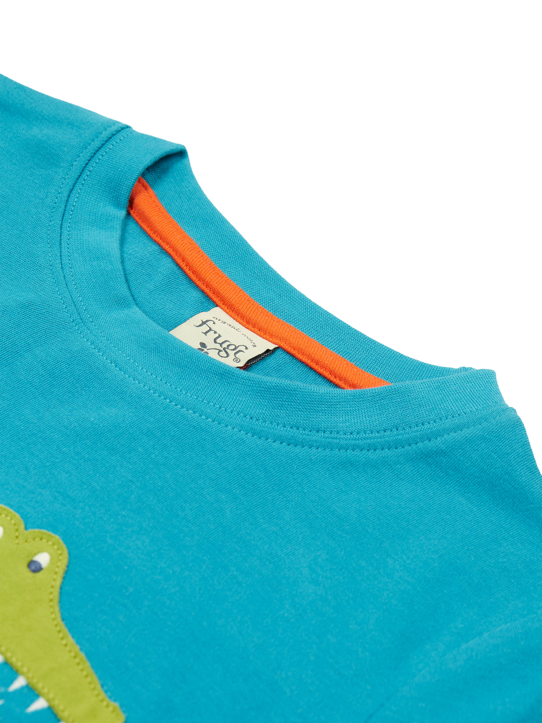 Product image 4 of 4, which shows Frugi Kids' Carsen Organic Cotton Surfing Applique T-Shirt, Boat Blue/Multi, 2-3 years