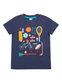 Frugi Kids' Carsen Organic Cotton Sports Applique T-Shirt, Navy/Multi, Navy/Multi