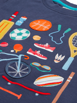 Frugi Kids' Carsen Organic Cotton Sports Applique T-Shirt, Navy/Multi - view 2, Navy/Multi