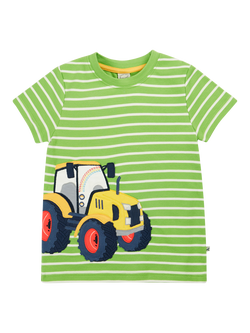 Frugi Kids' Sid Organic Cotton Stripe Applique T-Shirt, Kiwi Breton, Kiwi Breton