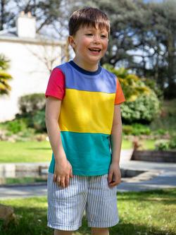 Frugi Kids' Treen Organic Cotton Colour Block T-Shirt, Multi - view 2, Multi