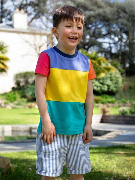 Frugi Kids' Treen Organic Cotton Colour Block T-Shirt, Multi - view 2, Multi