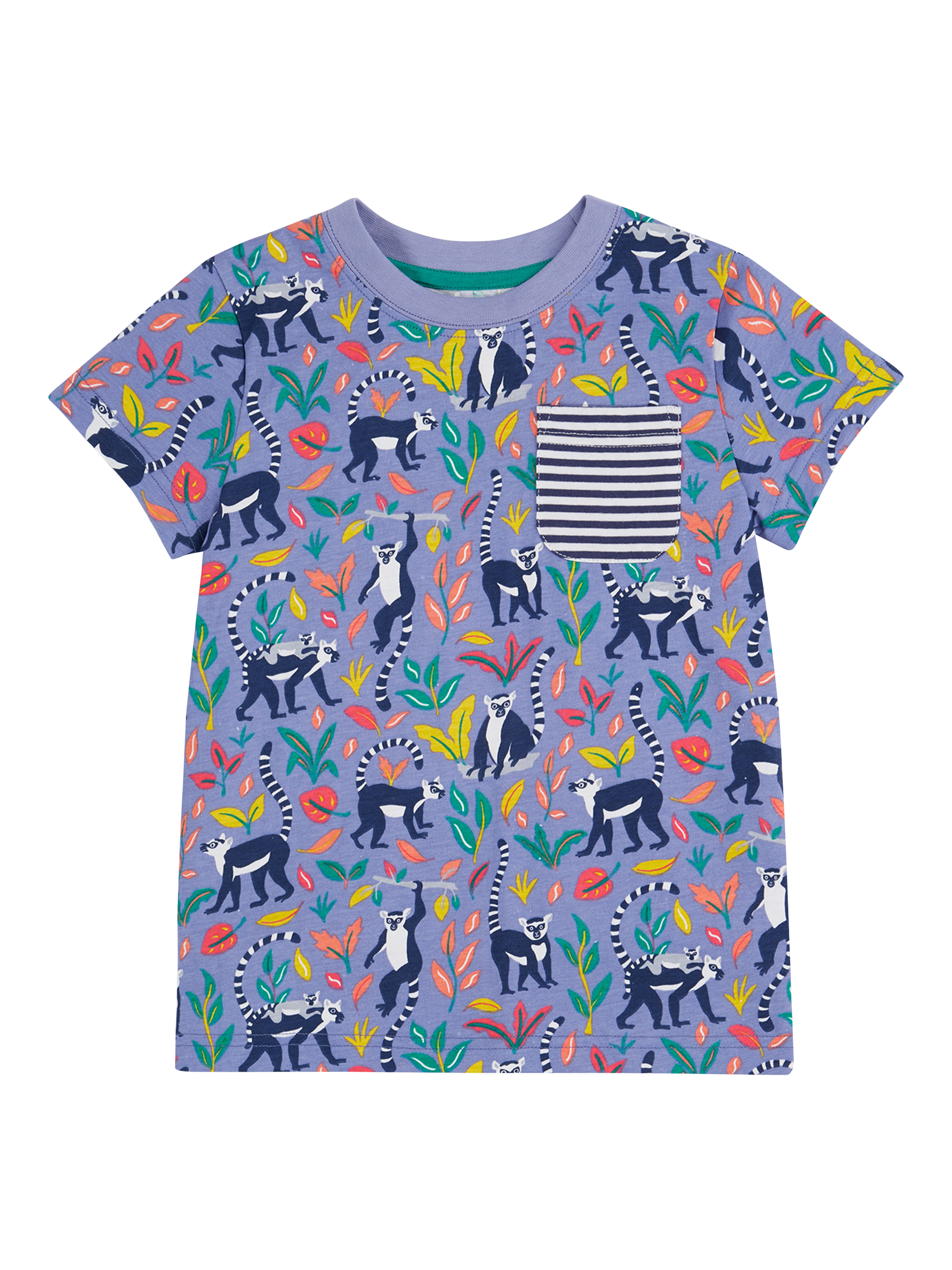 Product image 1 of 5, which shows Frugi Kids' Truro Organic Cotton Lemur Print T-Shirt , Multi, 2-3 years