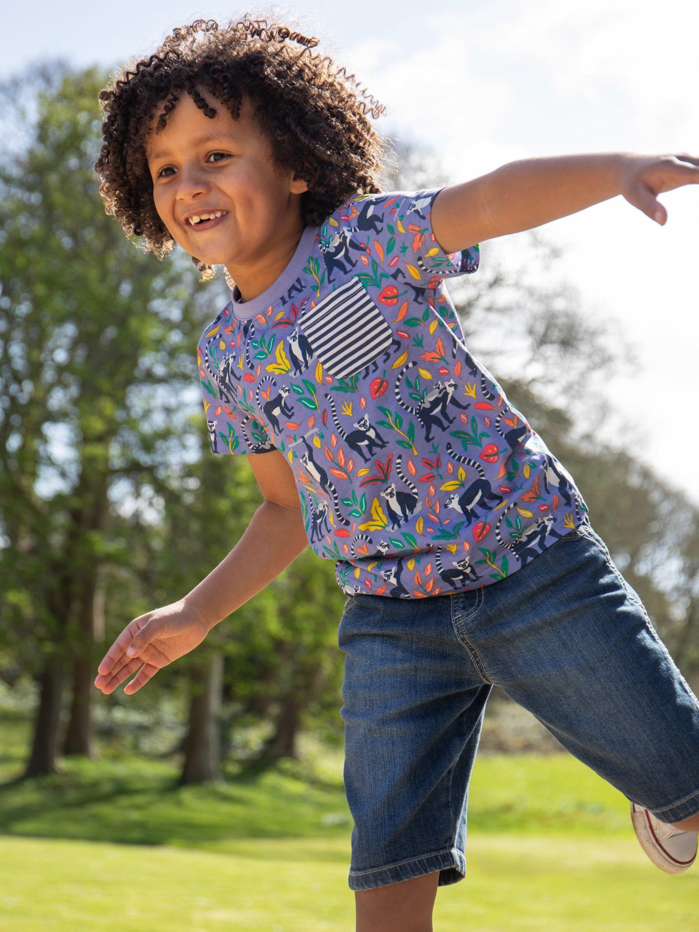 Product image 2 of 5, which shows Frugi Kids' Truro Organic Cotton Lemur Print T-Shirt , Multi, 2-3 years