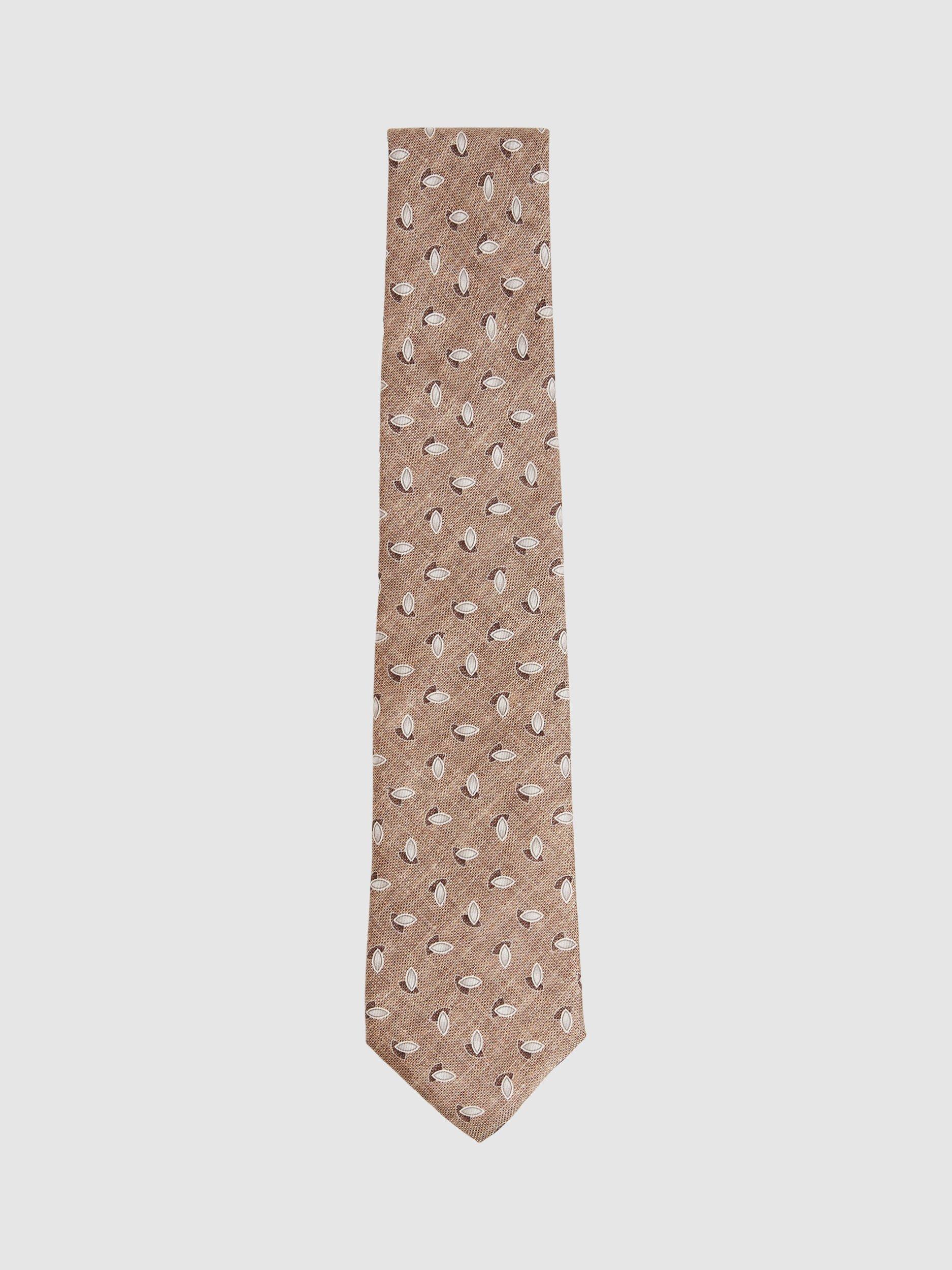 Reiss Leone Silk Geometric Tie, Brown/Multi
