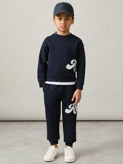 Reiss Kids' Clayton Script Logo Joggers, Navy, Navy
