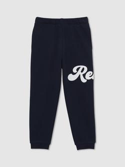 Reiss Kids' Clayton Script Logo Joggers, Navy - view 2, Navy