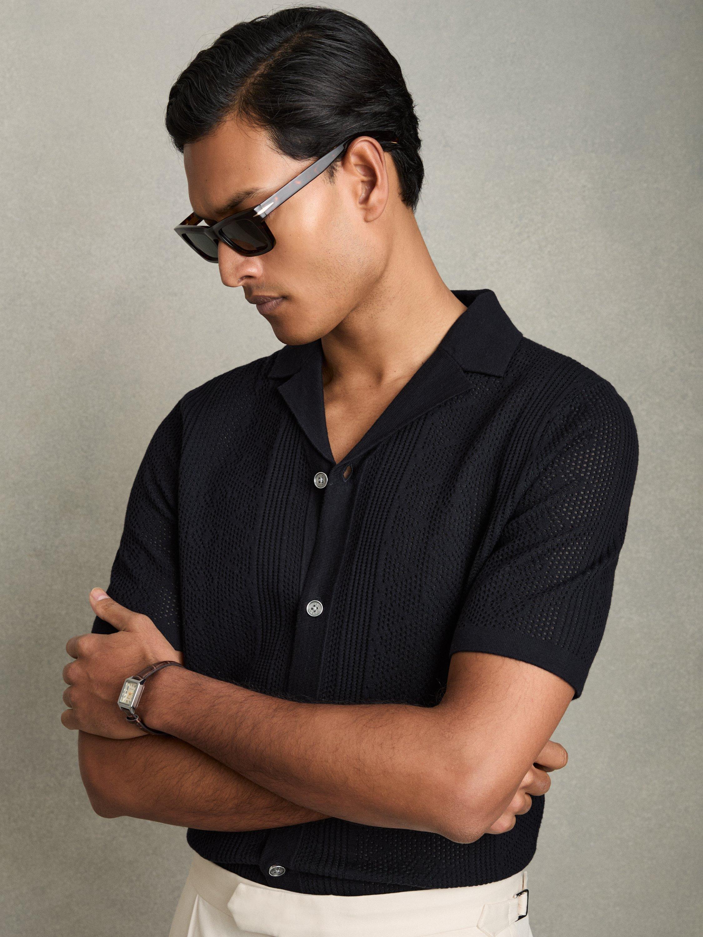 Product image 1 of 5, which shows Reiss Kipling Short Sleeve Shirt, Navy, S