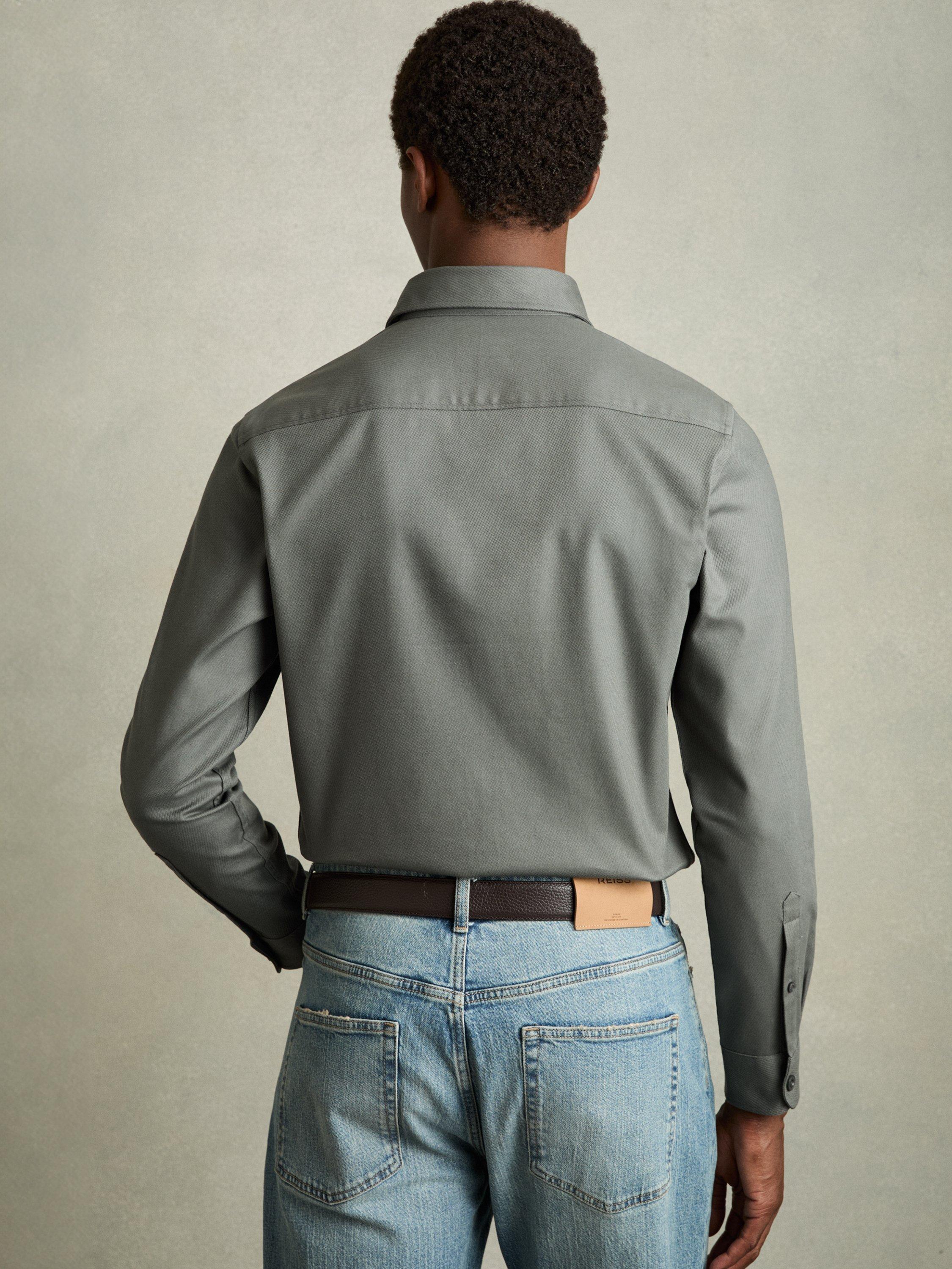 Product image 2 of 5, which shows Reiss Whisper Cotton Blend Regular Fit Shirt, Sage, XS