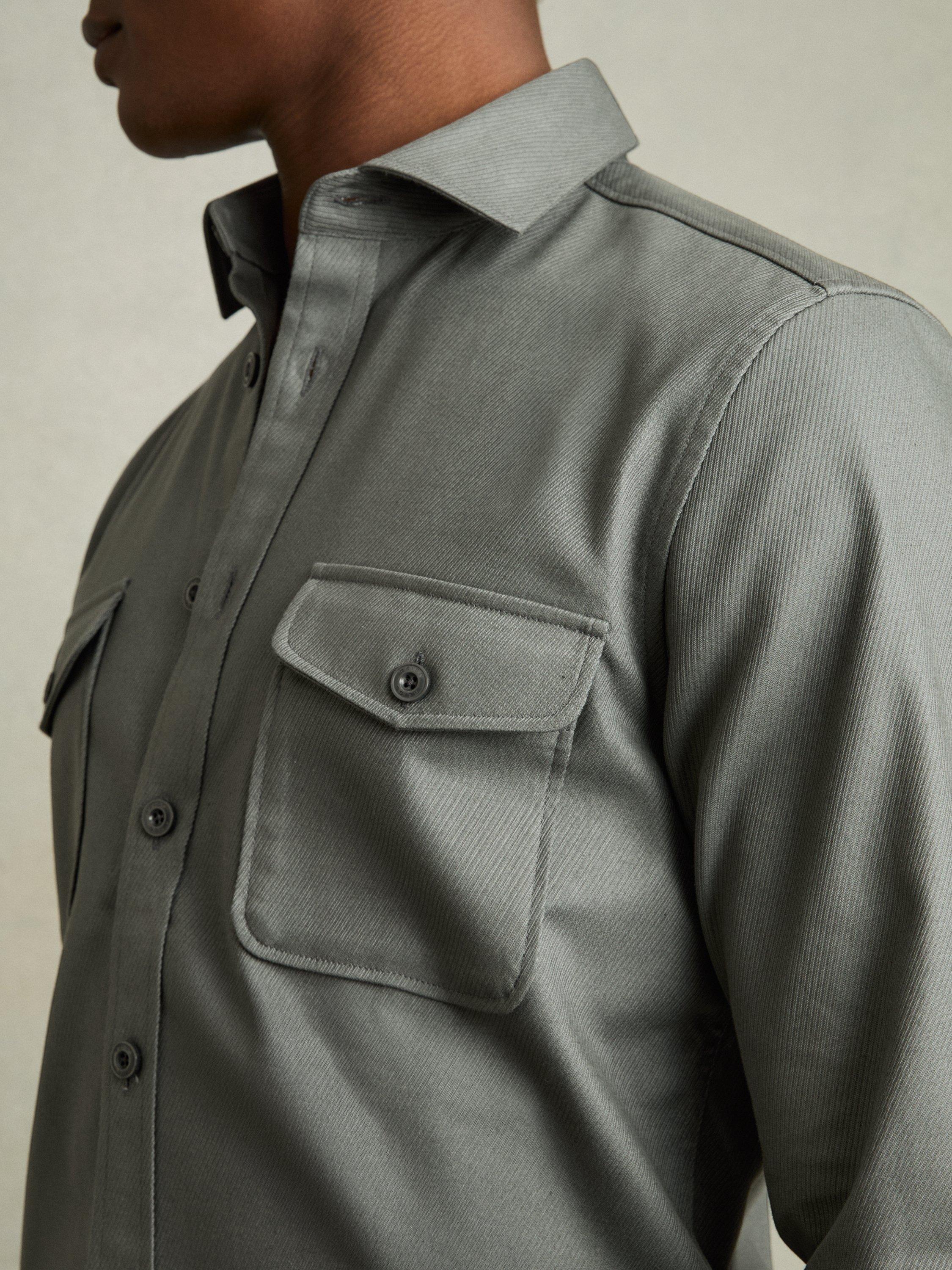 Product image 5 of 5, which shows Reiss Whisper Cotton Blend Regular Fit Shirt, Sage, XS