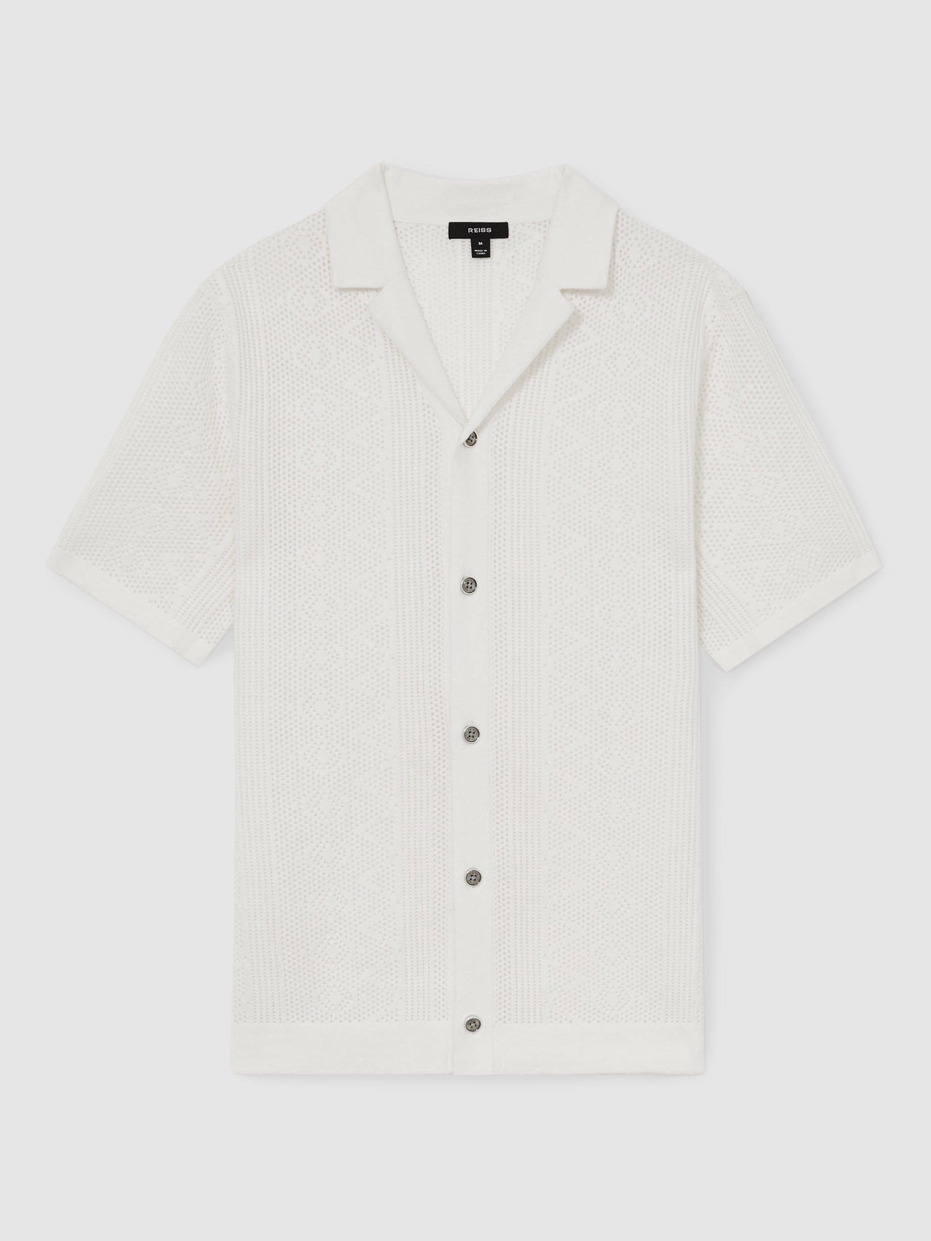 Product image 3 of 5, which shows Reiss Kipling Textured Knit Short Sleeve Shirt, White, XL