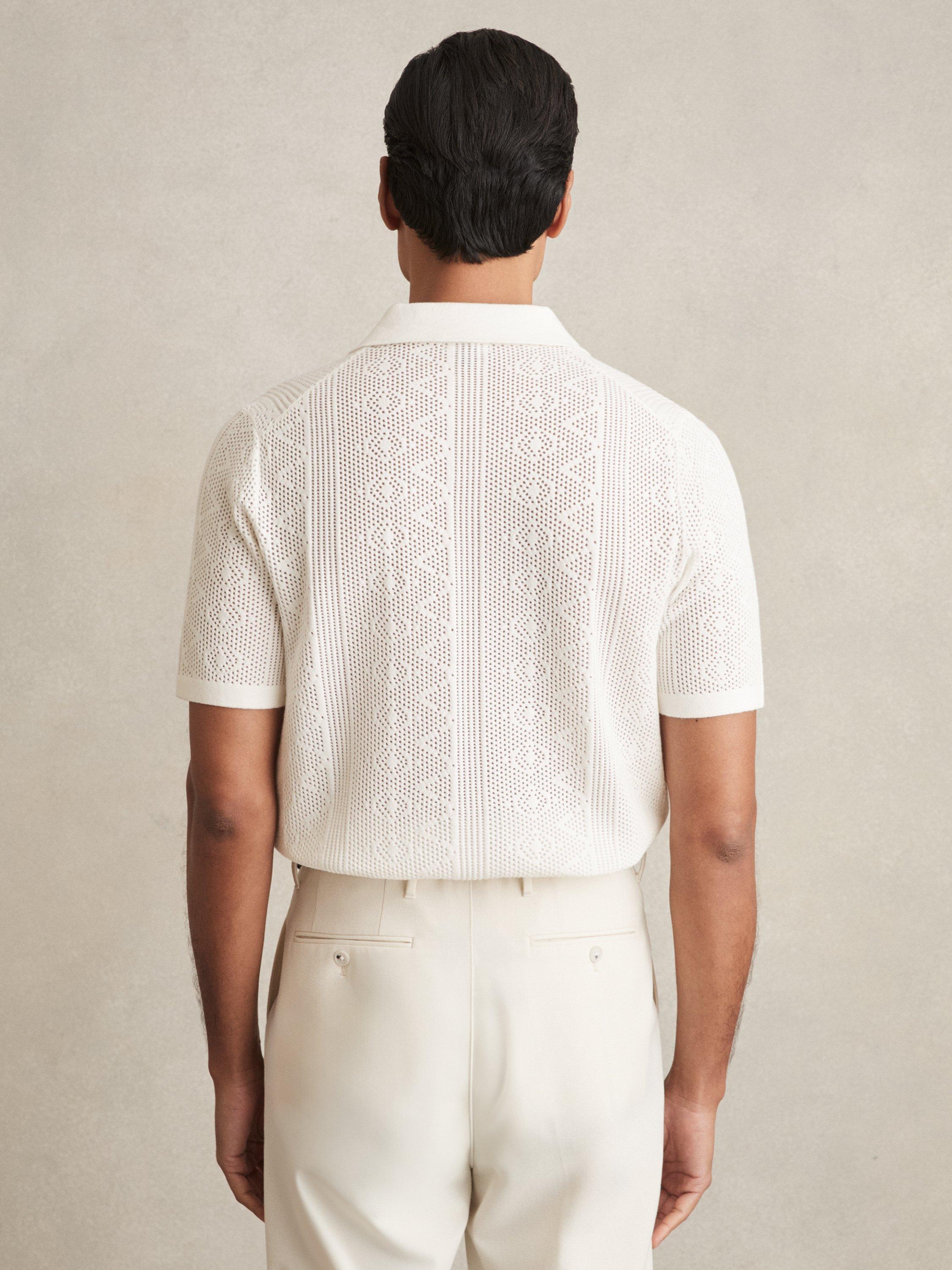 Product image 5 of 5, which shows Reiss Kipling Textured Knit Short Sleeve Shirt, White, XL