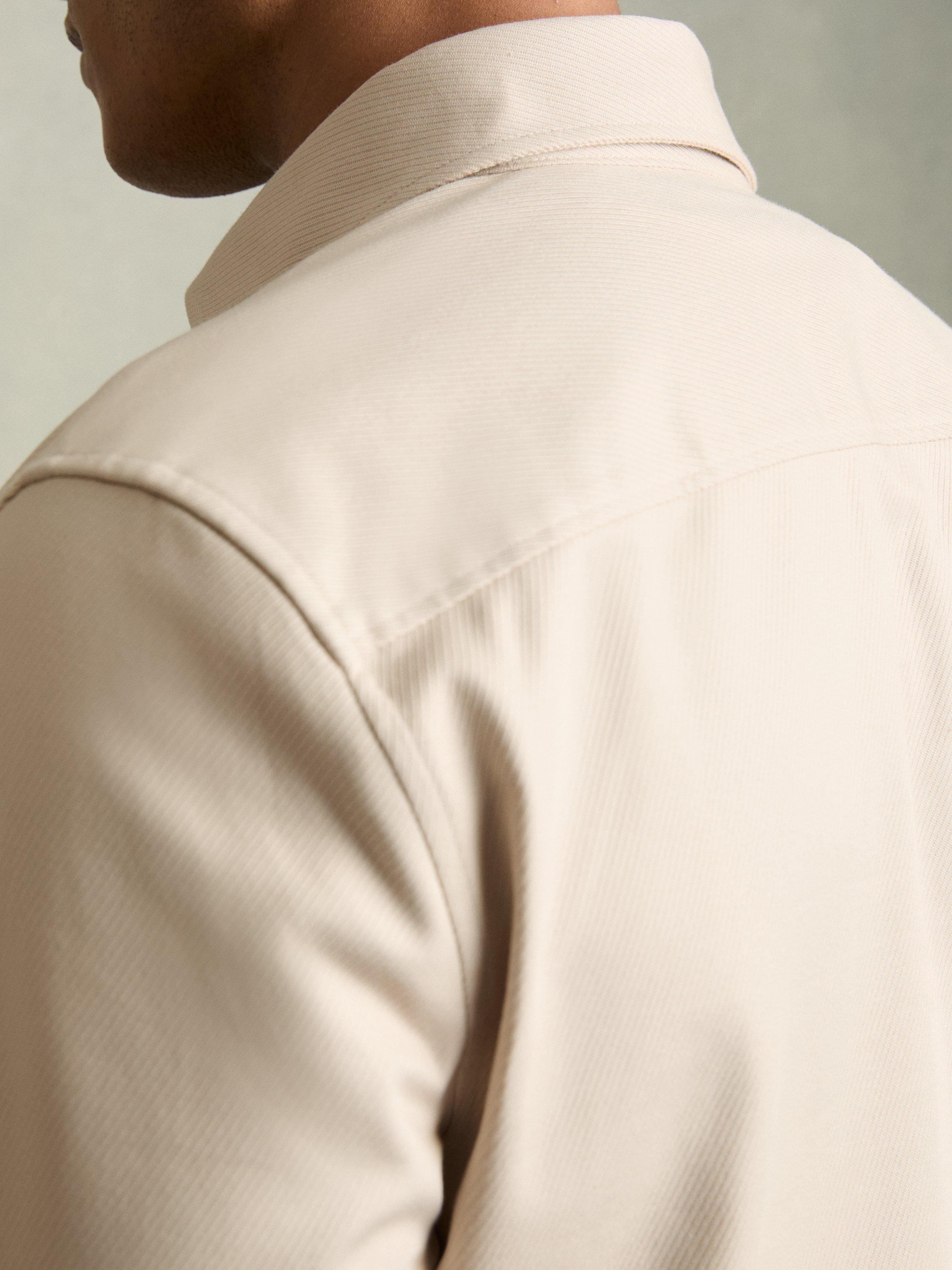 Product image 2 of 5, which shows Reiss Whisper Stretch Cotton Twill Twin Pocket Overshirt, Stone, XS