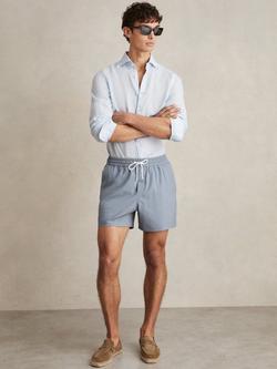 Reiss Tito Drawstring Geometric Print Swim Shorts, Airforce Blue, Airforce Blue