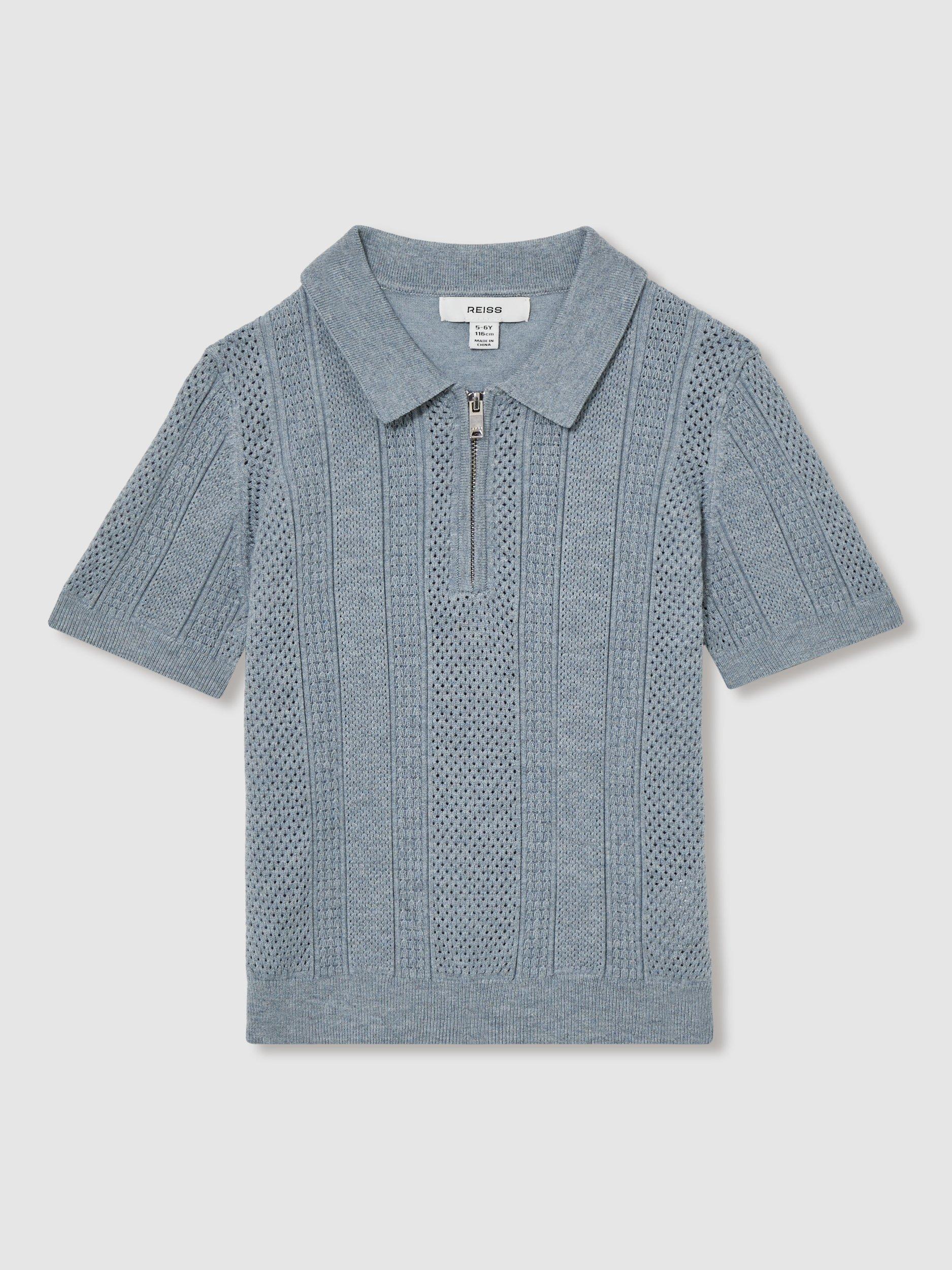 Product image 1 of 4, which shows Reiss Kids' Texas Textured Half Zip Polo Shirt, Airforce Blue, 4-5 years