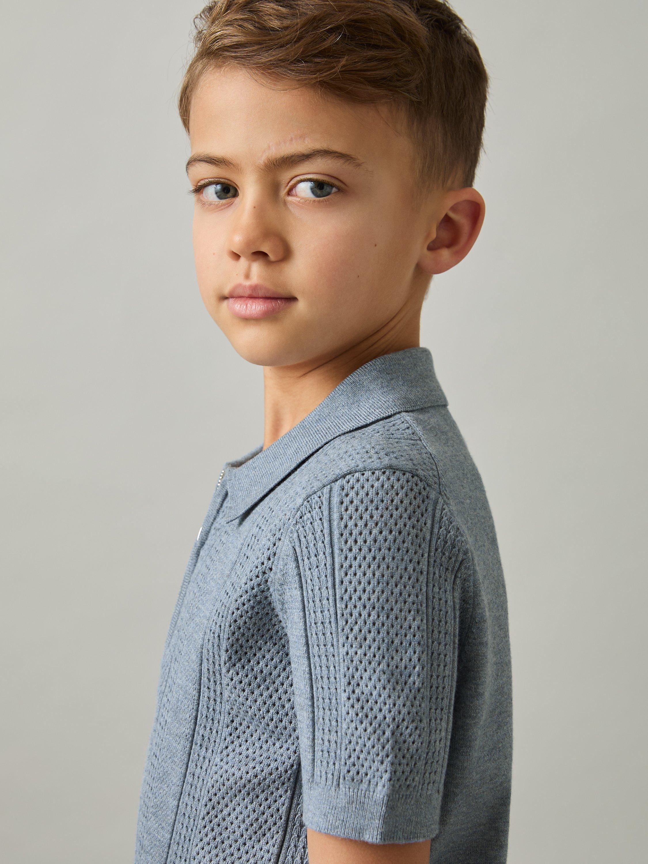 Product image 2 of 4, which shows Reiss Kids' Texas Textured Half Zip Polo Shirt, Airforce Blue, 4-5 years