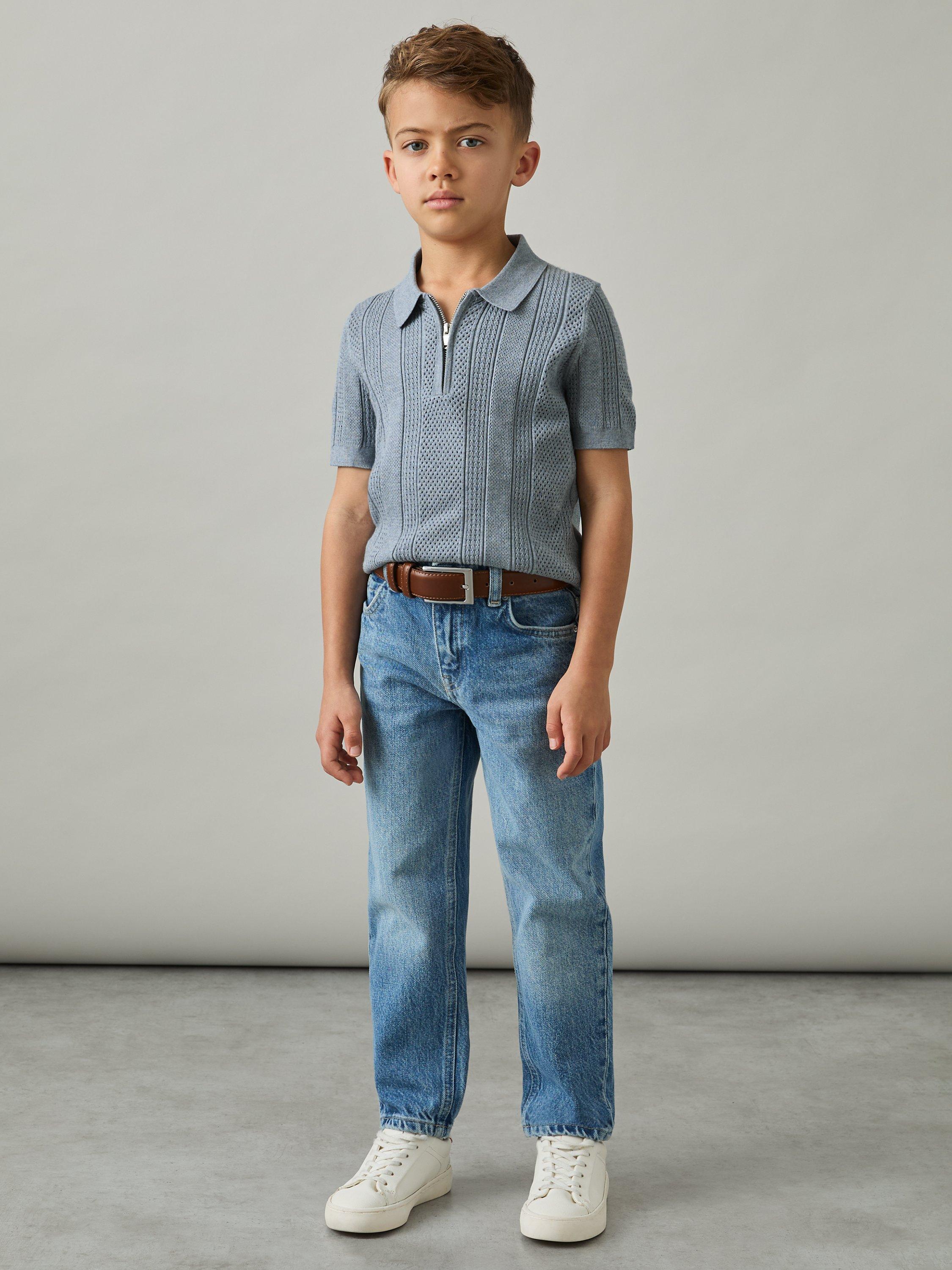 Product image 3 of 4, which shows Reiss Kids' Texas Textured Half Zip Polo Shirt, Airforce Blue, 4-5 years