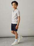 Reiss Kids' Texas Textured Half Zip Polo Shirt, Grey Melange