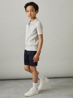 Reiss Kids' Texas Textured Half Zip Polo Shirt - view 2, Grey Melange