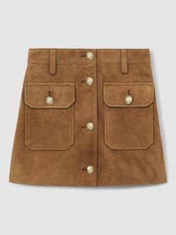 Reiss Kids' Connie Suede A-Line Skirt, Mid Brown, Mid Brown