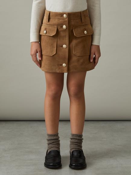 Reiss Kids' Connie Suede A-Line Skirt, Mid Brown - view 2, Mid Brown