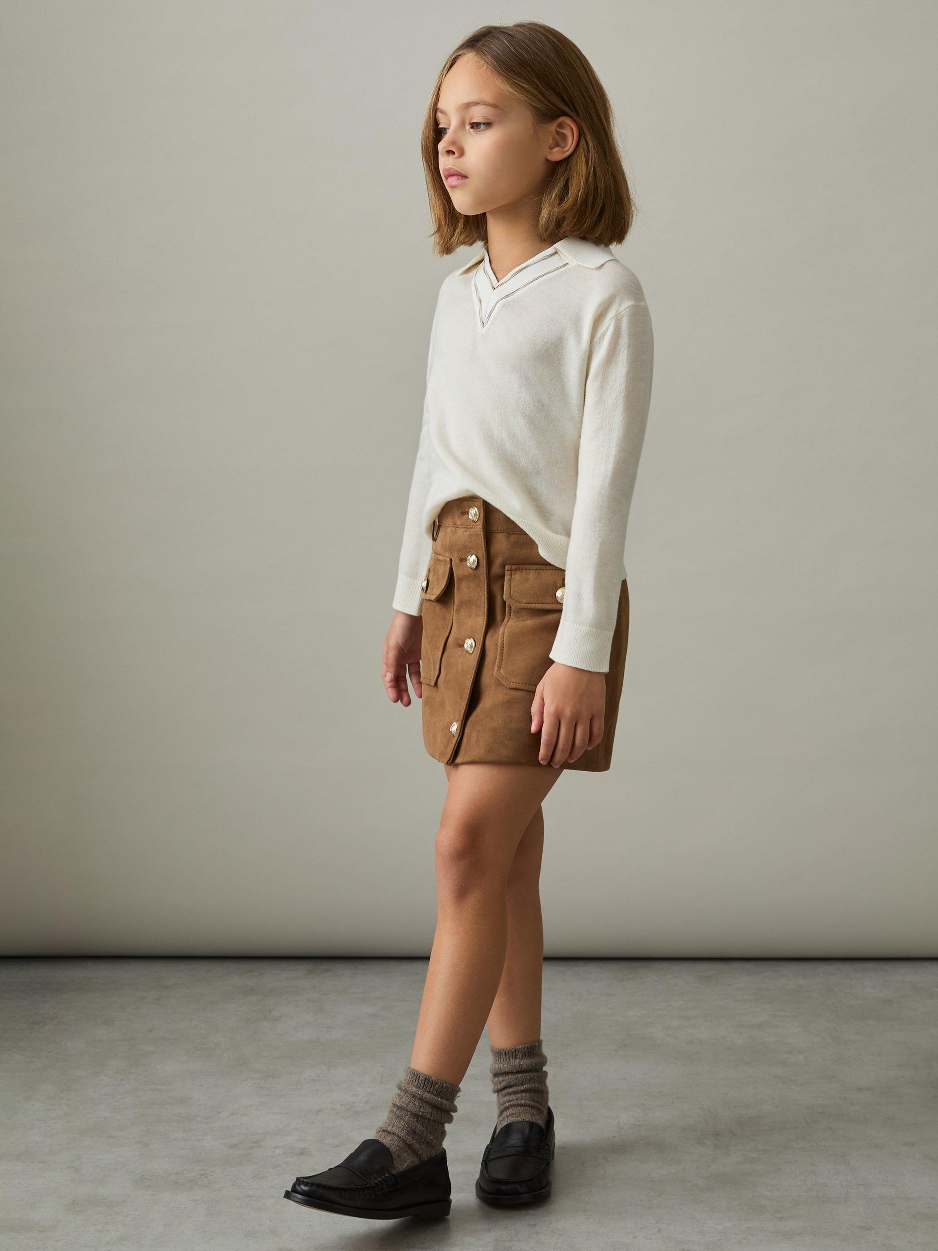 Product image 3 of 4, which shows Reiss Kids' Connie Suede A-Line Skirt, Mid Brown, 5-6 years