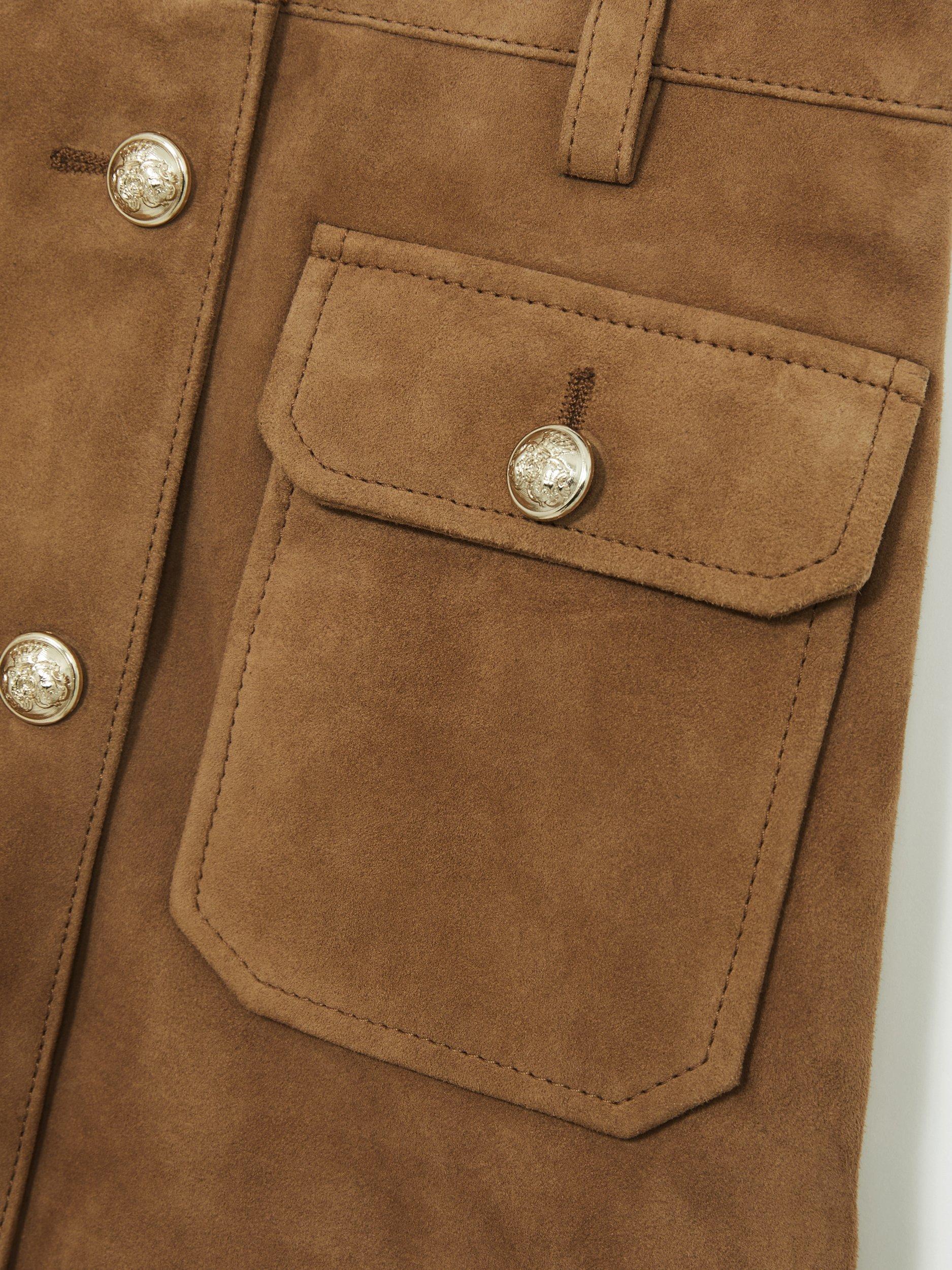 Product image 4 of 4, which shows Reiss Kids' Connie Suede A-Line Skirt, Mid Brown, 5-6 years
