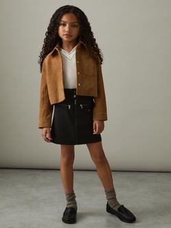 Reiss Kids' Poppie Zip A-Line Skirt, Black, Black