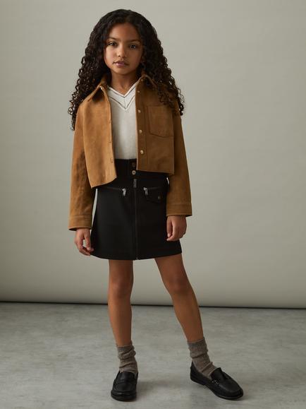 Reiss Kids' Poppie Zip A-Line Skirt, Black, Black